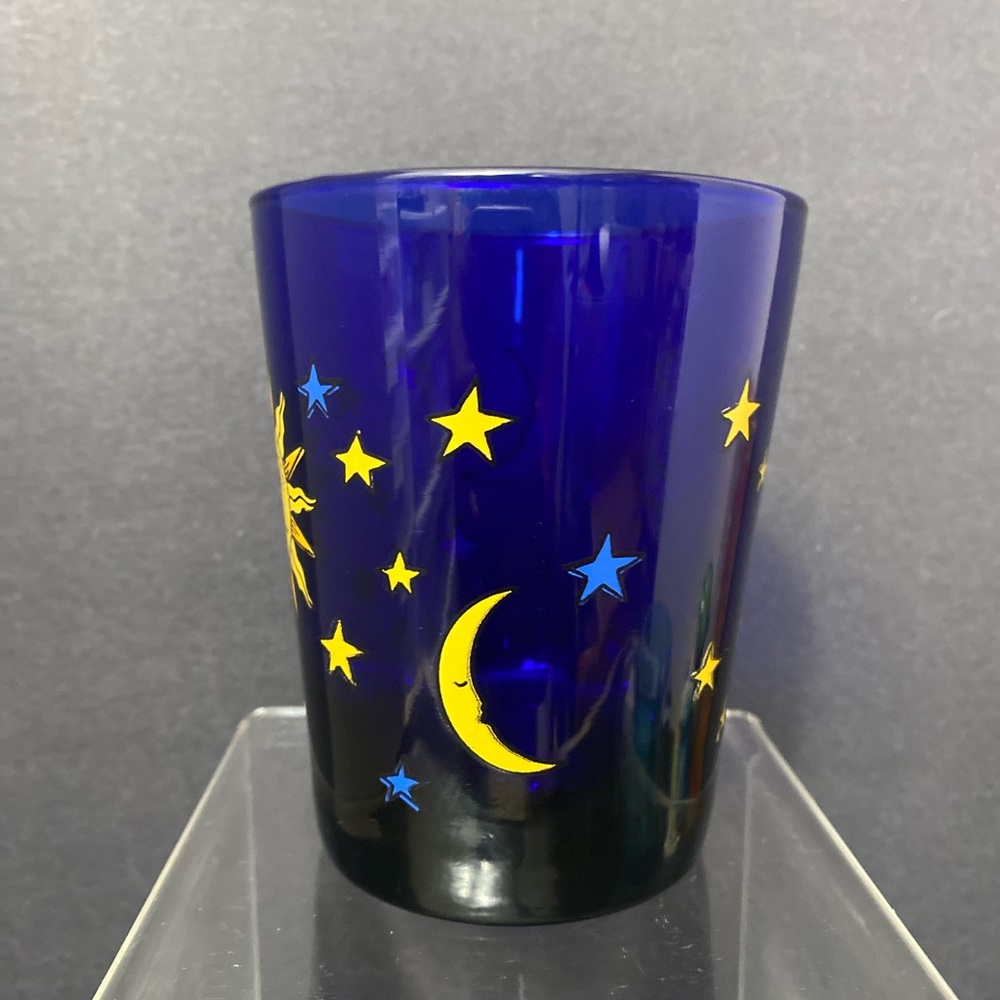 Libbey Cobalt Blue Glass with Yellow Moon and Stars